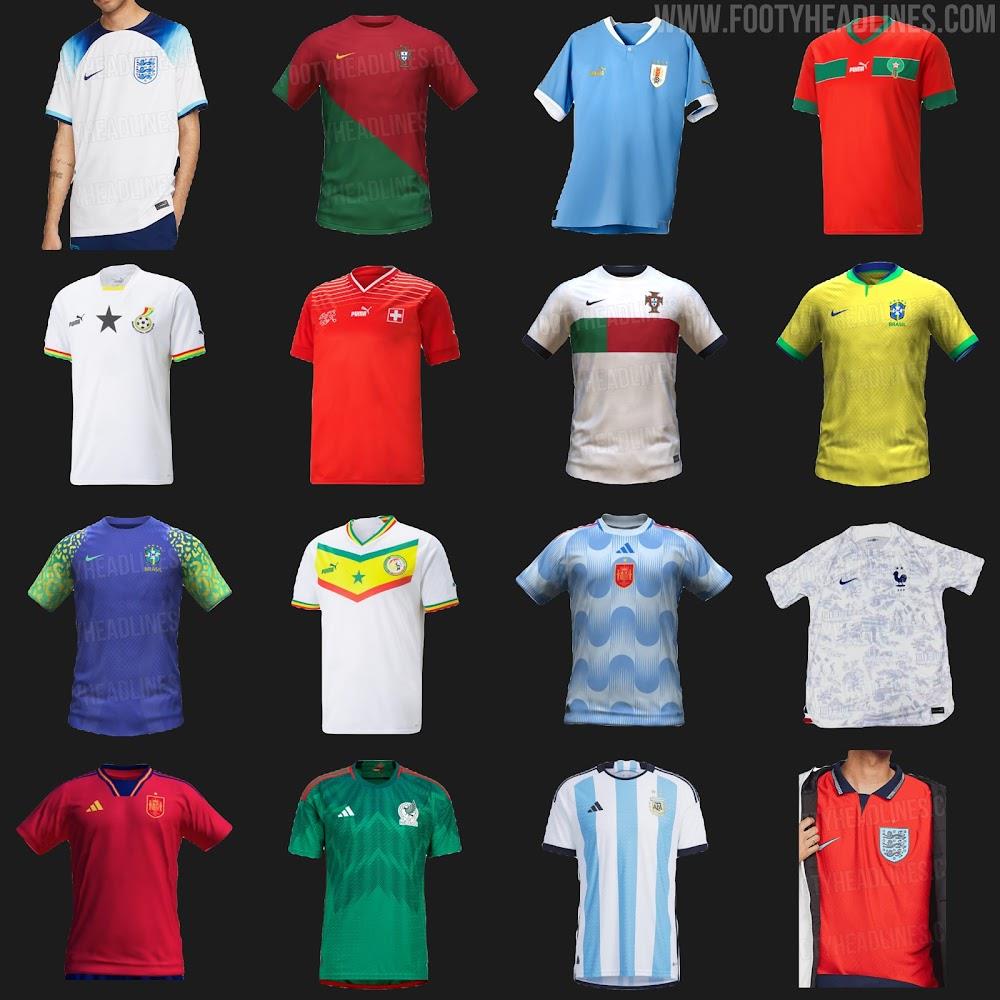 Photos 2022 FIFA World Cup Jerseys All 32 Teams Football Kits 